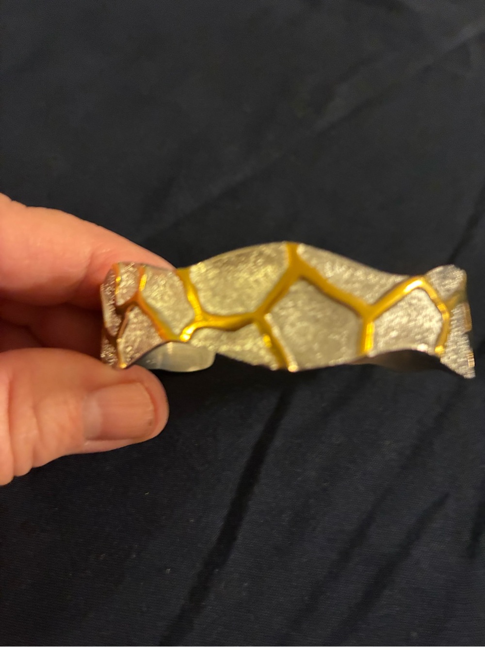 Rustic Cuff Silver Textured Cuff with Gold Vein Inlay